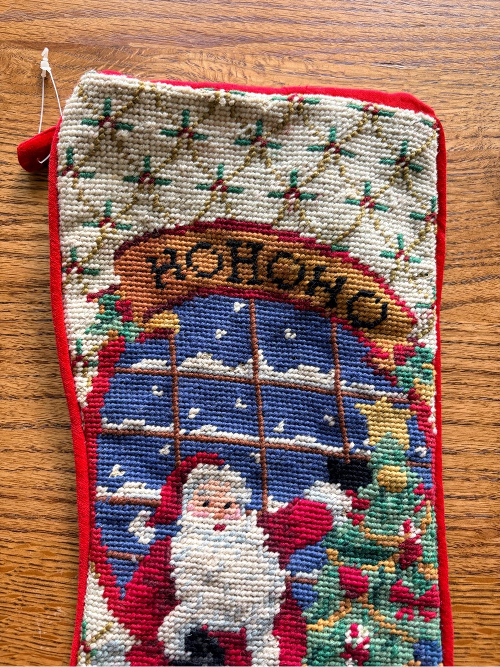 VTG Christmas Santa Needlepoint “Ho Ho Ho” Stocking - Picture 2 of 11